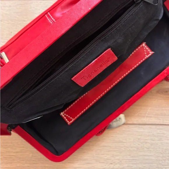 Tignanello Red 100% Genuine Leather Shoulder Bag | Classic Structured Purse - Picture 5 of 9